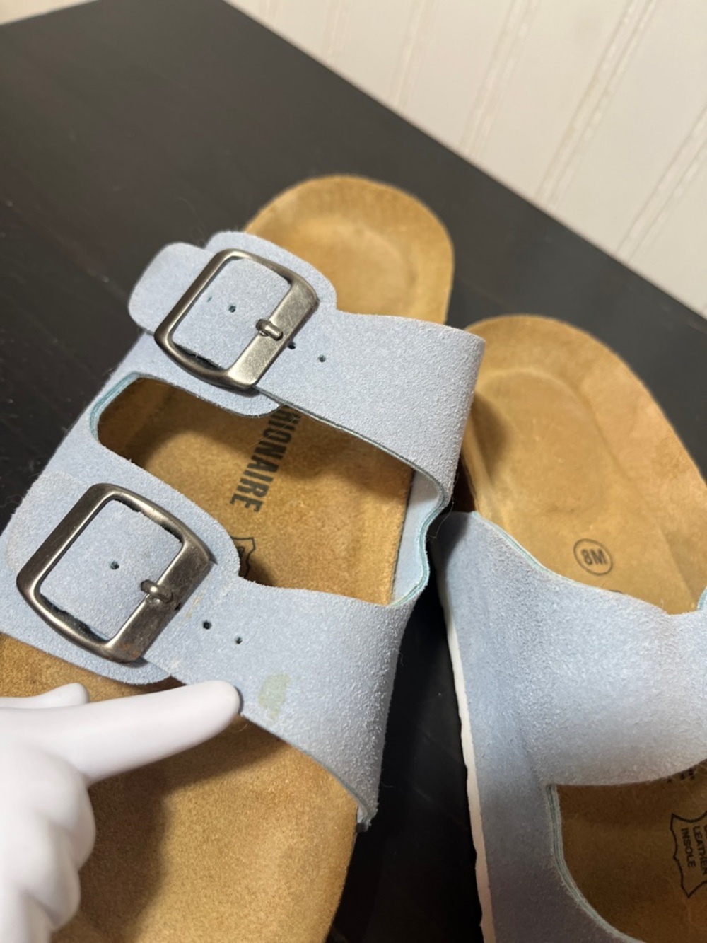 Cushionaire Light Blue Suede Two-Strap Buckle Cork Sandals - Size 8 Medium - Picture 10 of 14